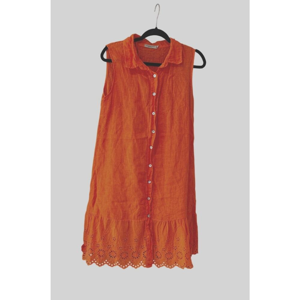 Valentina Naldi Orange Italian Linen Dress Size L Euro Summer Vacation Dress